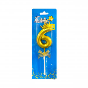 VELA NUMERO 6CM DORADA #6 (CJX48)