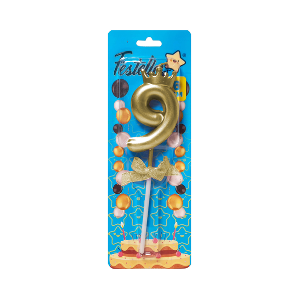 VELA NUMERO 6CM DORADA #9 (CJX48)