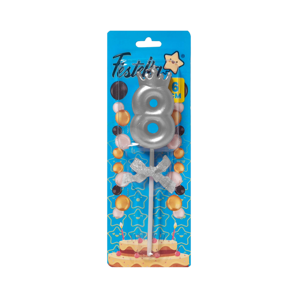 VELA NUMERO 6CM PLATEADA #8 (CJX48)